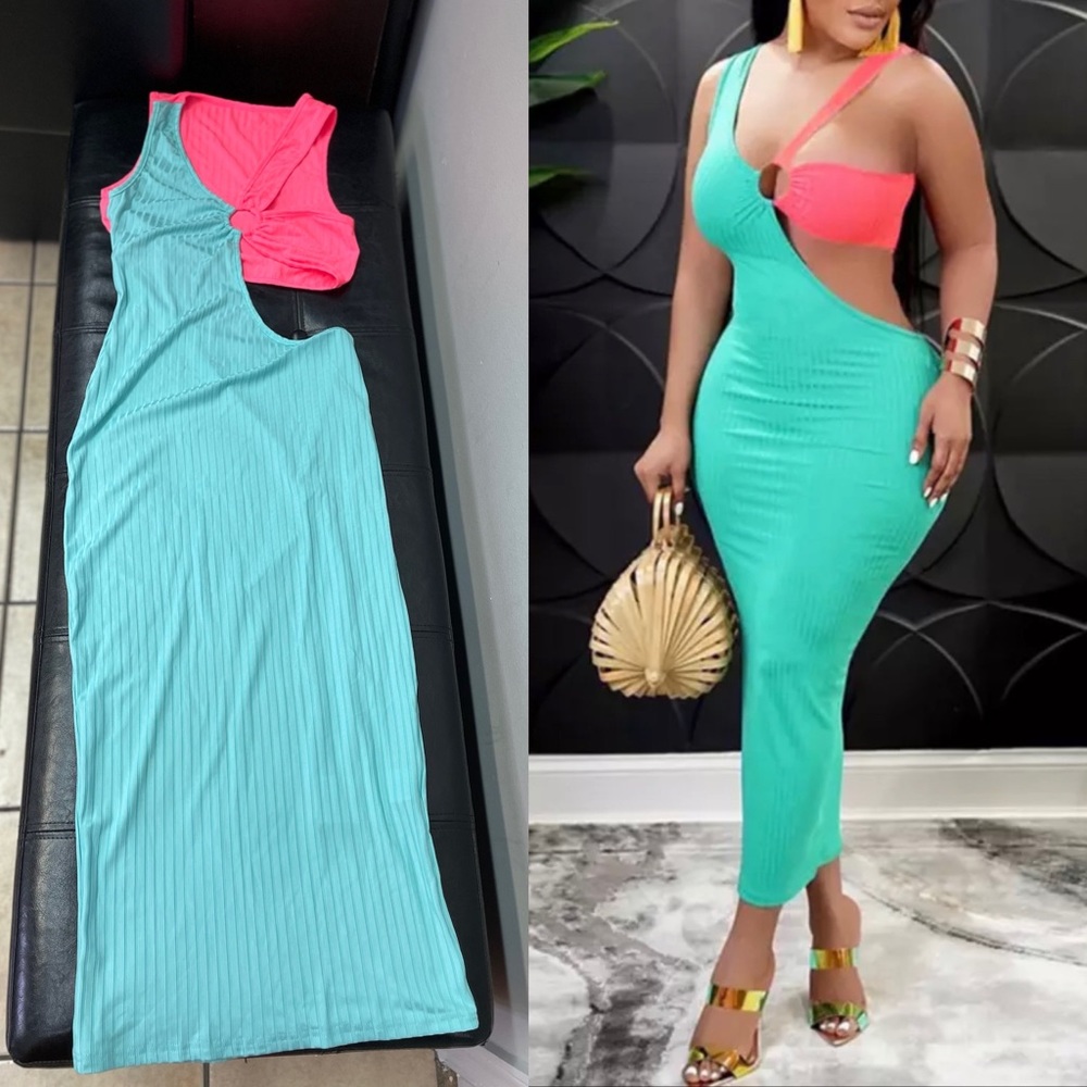 Blue & pink sexy bodycon dress